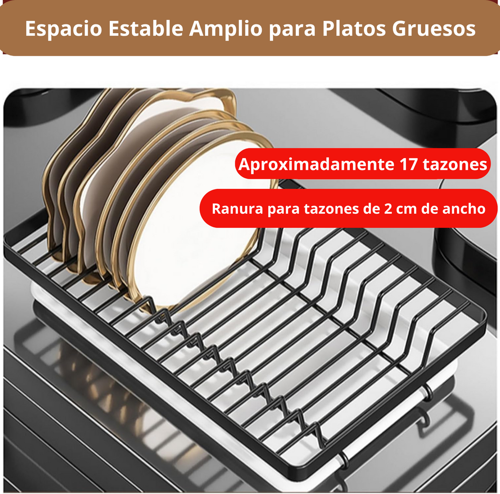 Platero Escurridor 3 Niveles – Organizador de Loza Vertical en Acero Inoxidable con Bandeja Drenante y Soporte para Cubiertos