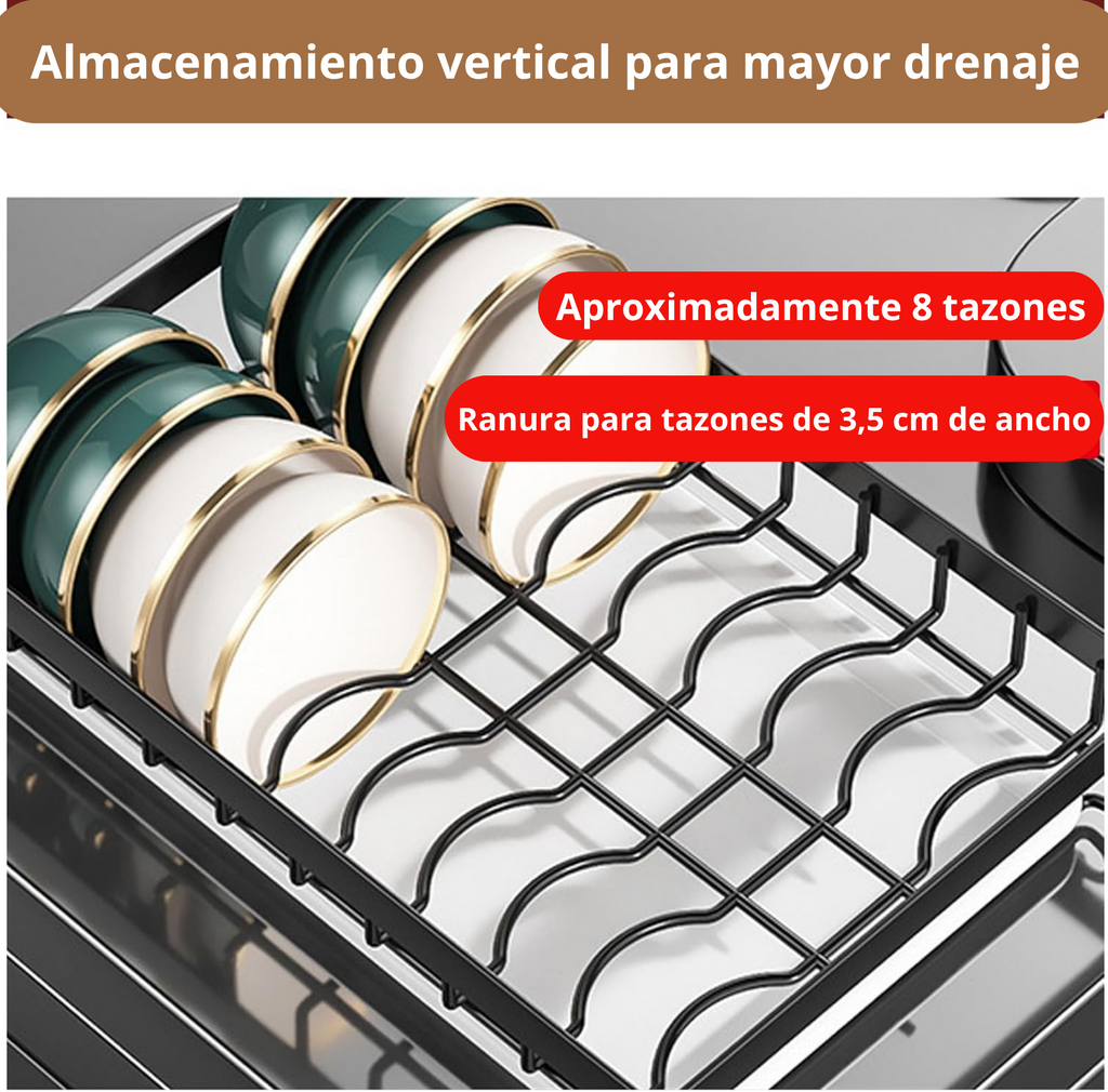 Platero Escurridor 3 Niveles – Organizador de Loza Vertical en Acero Inoxidable con Bandeja Drenante y Soporte para Cubiertos
