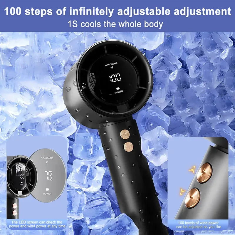 Handheld Fan Portable Turbo Fan Air Cooler 100-Speed Adjustment High-Speed Fans  Mini Hand fan for Home Travel Outdoor Camping