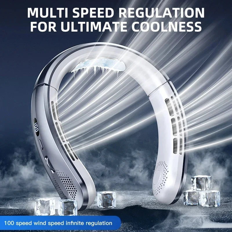 USB Rechargeable Bladeless Neck Fan with LED Display