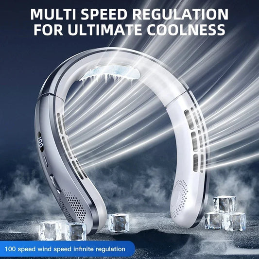 USB Rechargeable Bladeless Neck Fan with LED Display