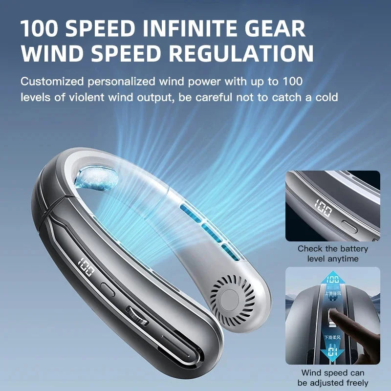 USB Rechargeable Bladeless Neck Fan with LED Display