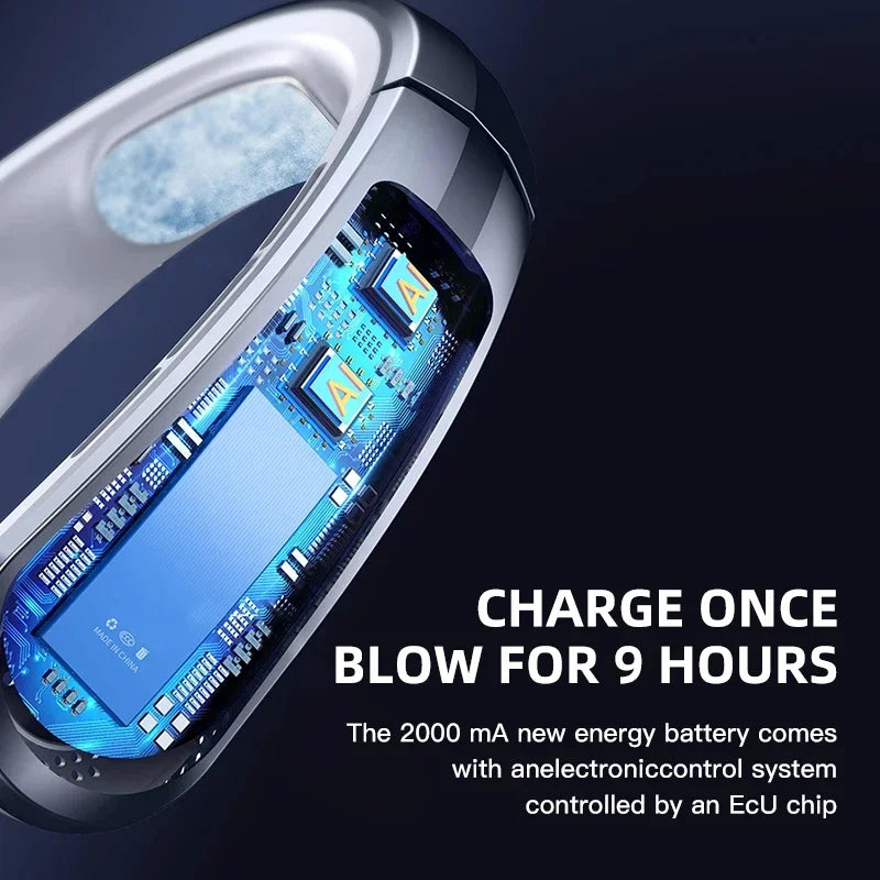 USB Rechargeable Bladeless Neck Fan with LED Display